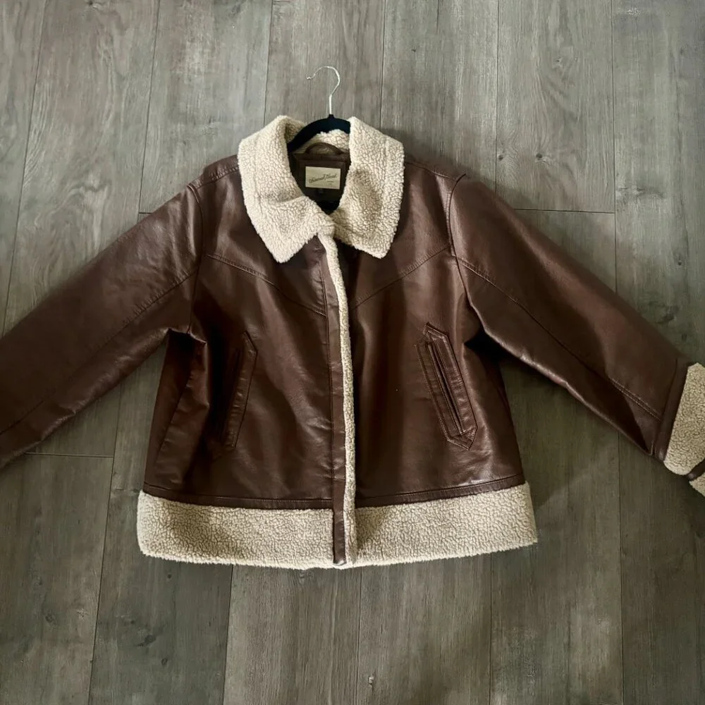 🧥 Universal Thread Faux Leather Sherpa Aviator Jacket | XXL - Picture 7 of 8
